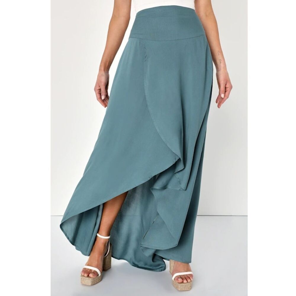 ONeill Ambrosio Green High Low Maxi Skirt Size Medium Boho Hippie Beach New